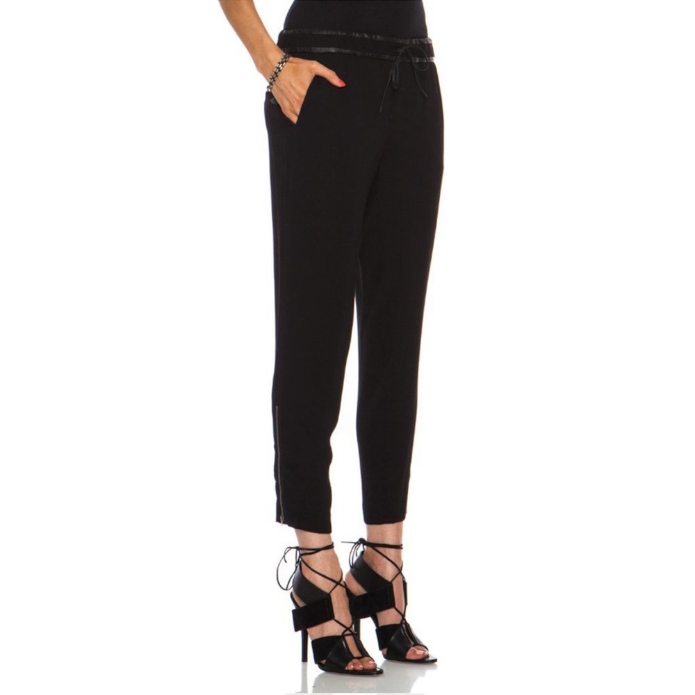 Helmut Lang Black Leather Trim Zip Ankle Pants Size 2